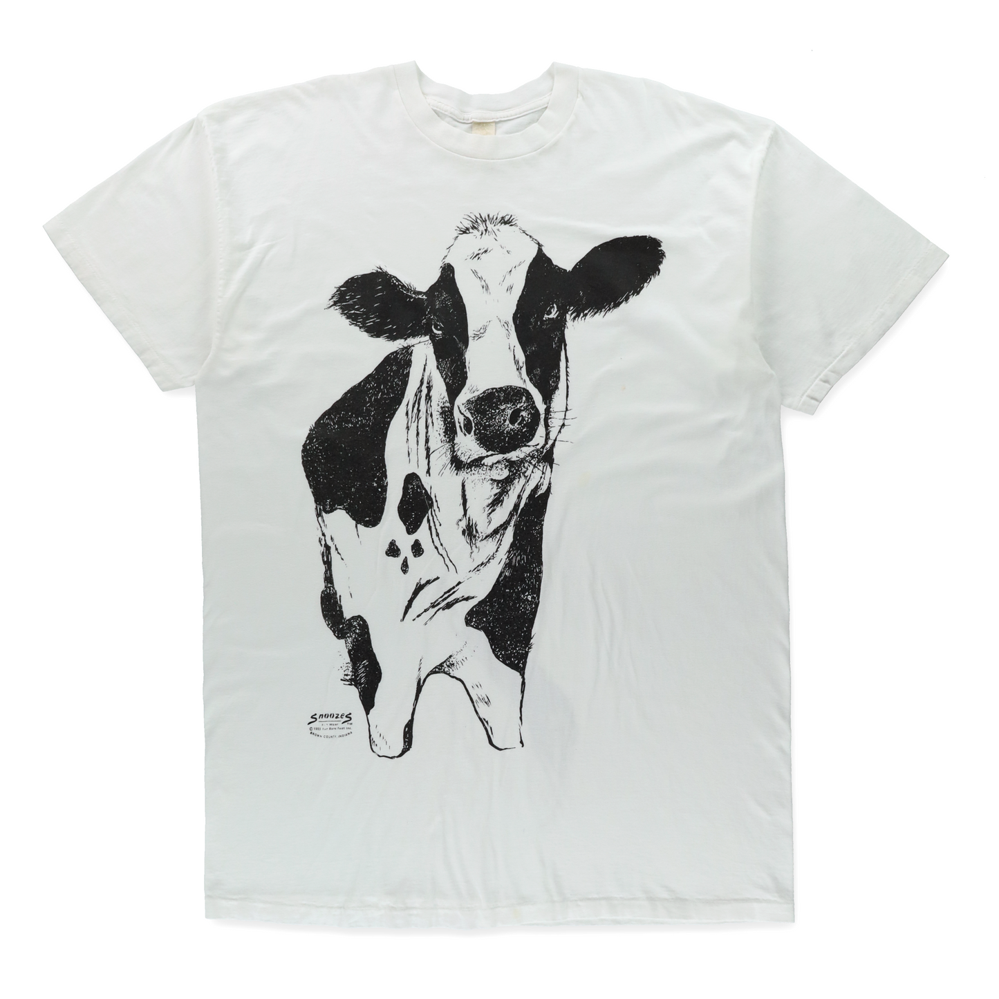 Vintage 1993 Double Sided Black & White Cow Illustration Single Stitch T-Shirt (XL TALL)