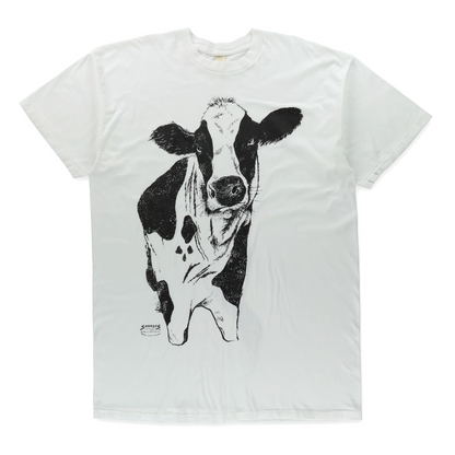 Vintage 1993 Double Sided Black & White Cow Illustration Single Stitch T-Shirt (XL TALL)