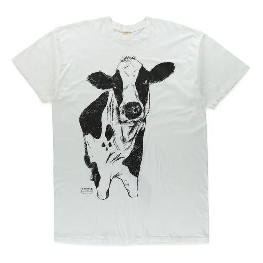Vintage 1993 Double Sided Black & White Cow Illustration Single Stitch T-Shirt (XL TALL)
