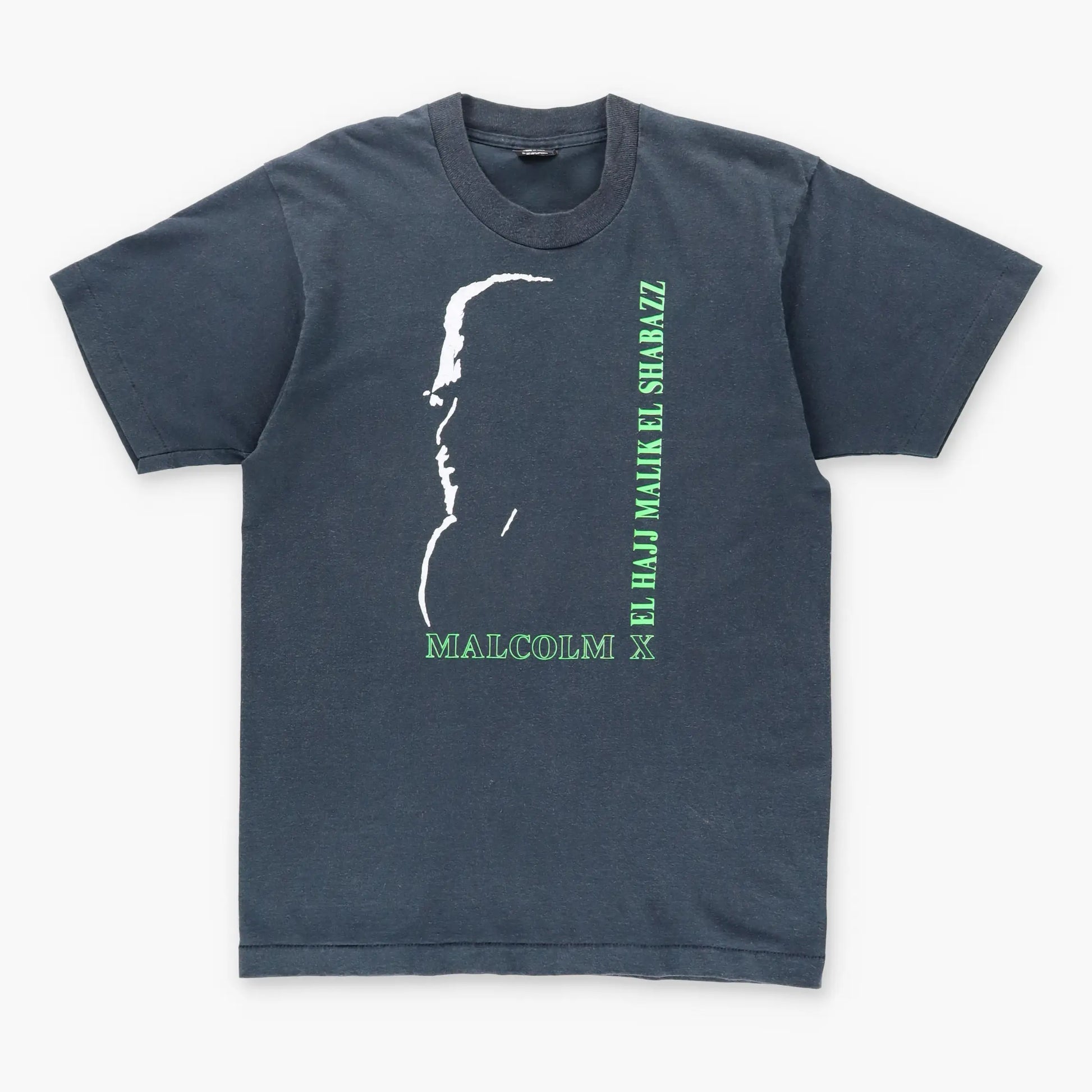 Malcolm X Silhouette 'El Hajj Malik El Shabazz' Fluro Green Print Tee (M-L) - Vintage Sole Melbourne