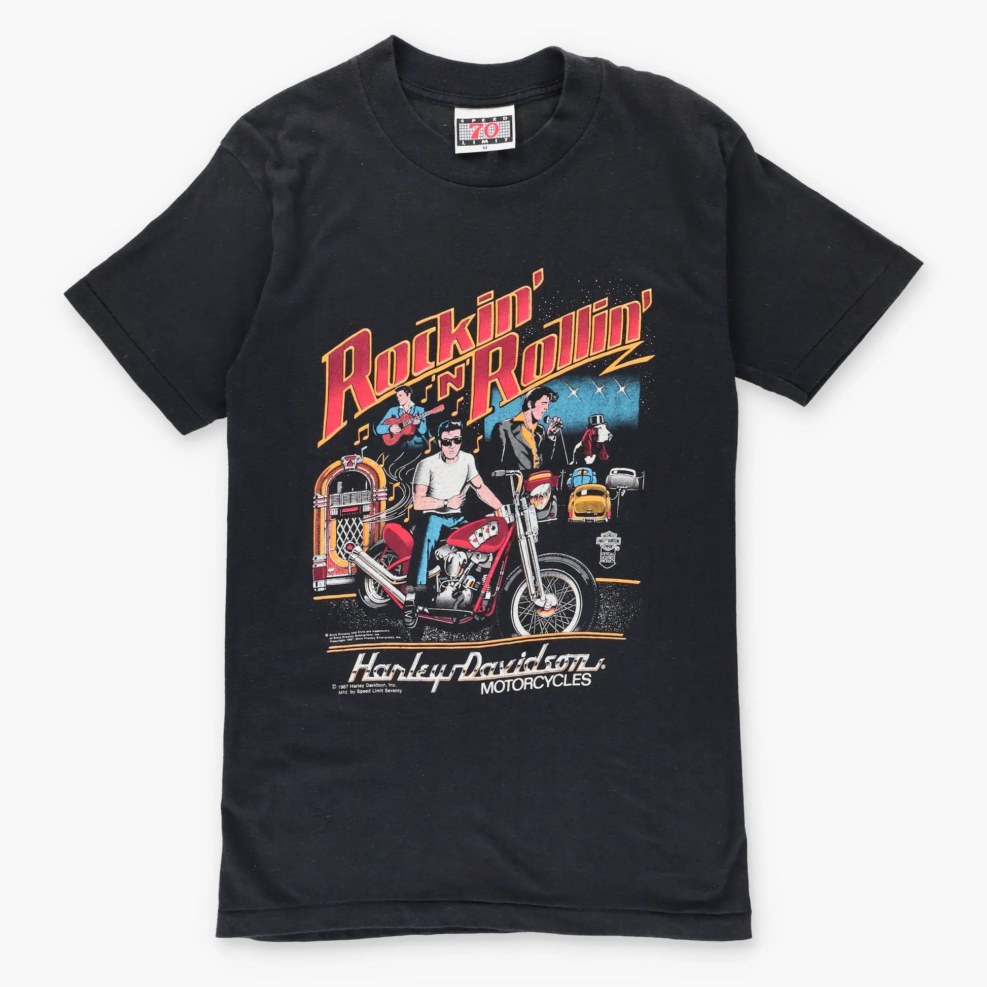 1987 HARLEY DAVIDSON Elvis Presley 'Rockin Rollin' Single Stitch T-Shirt (XS-S) - Vintage Sole Melbourne