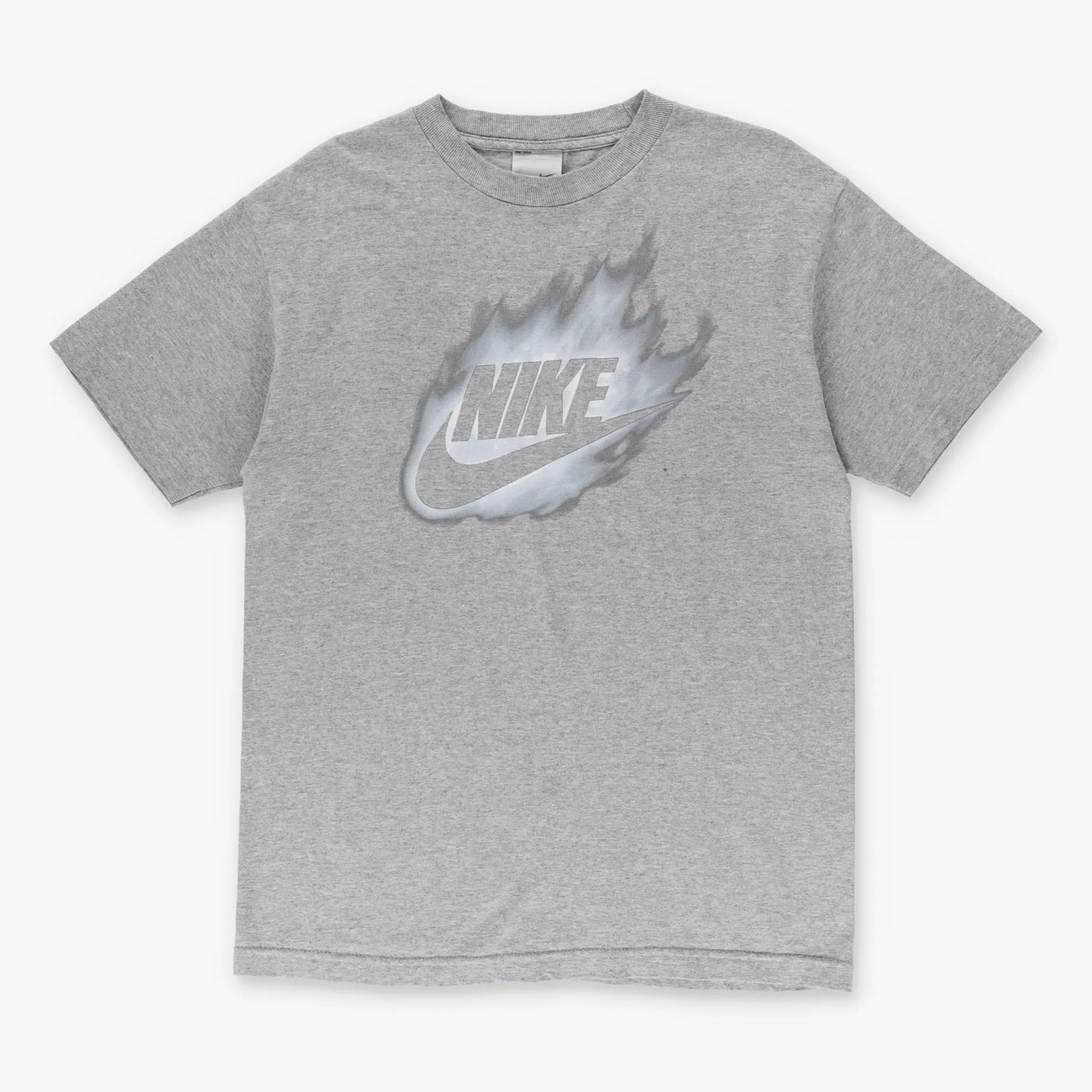 NIKE Y2K Grey Swoosh Flame Logo Tee (M) - Vintage Sole Melbourne