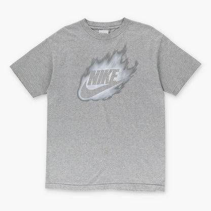 NIKE Y2K Grey Swoosh Flame Logo Tee (M) - Vintage Sole Melbourne