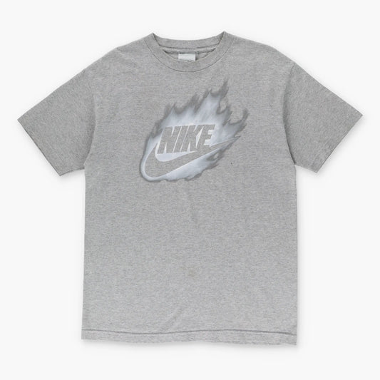 NIKE Y2K Grey Swoosh Flame Logo Tee (M) - Vintage Sole Melbourne