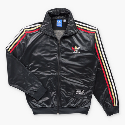 ADIDAS 'Chile 62' Red & Gold Embroidered Shimmer Trefoil Logo Wet-Look Black Track Jacket (L) Vintage Sole Melbourne