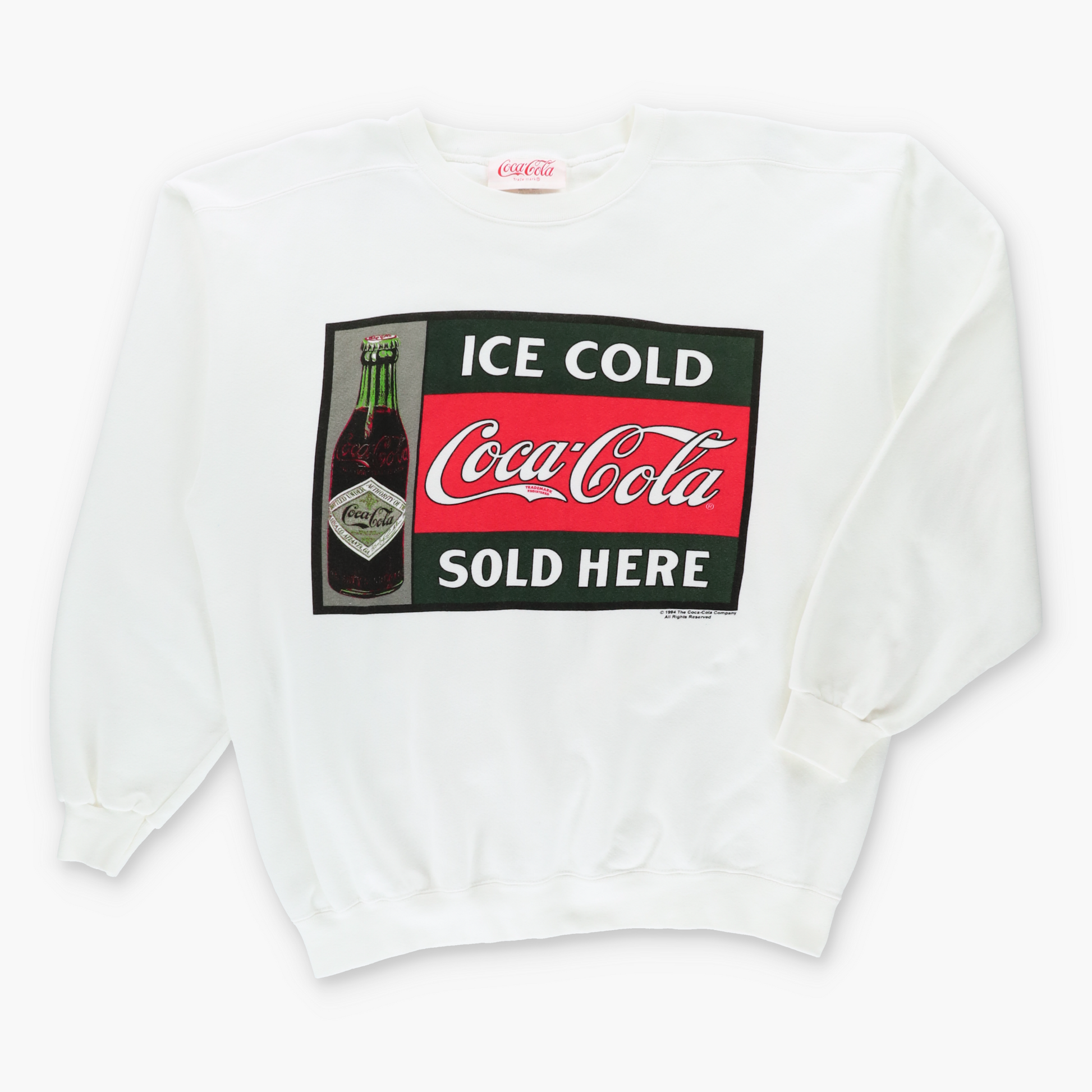 Vintage 1994 COCA-COLA "Ice Cold Sold Here" USA Made Retro White Sweatshirt (L) Vintage Sole Melbourne