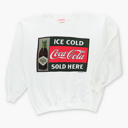 Vintage 1994 COCA-COLA "Ice Cold Sold Here" USA Made Retro White Sweatshirt (L)