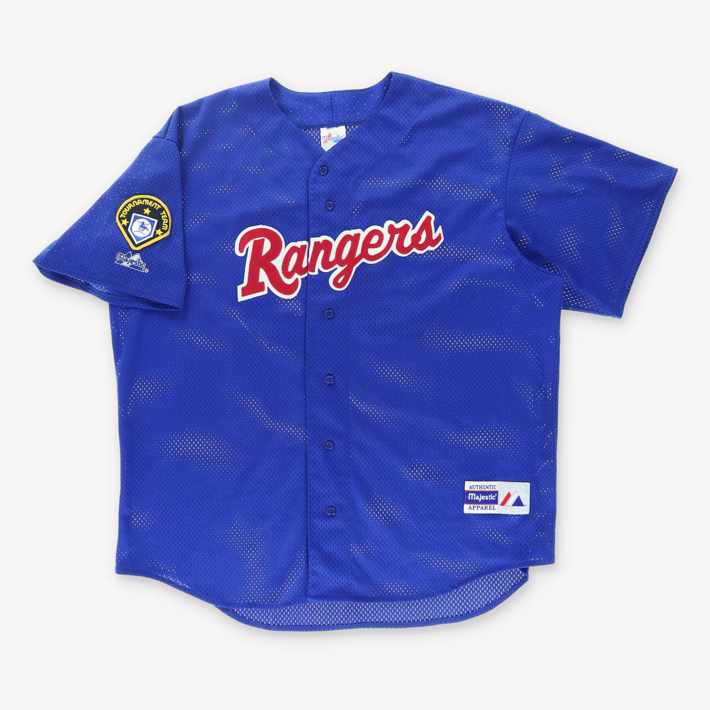 MAJESTIC Texas Rangers Blue & Red Embroidered Baseball Jersey (XXL)