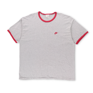 NIKE Red & Grey Embroidered Swoosh Logo Ringer Tee (XL-XXL)