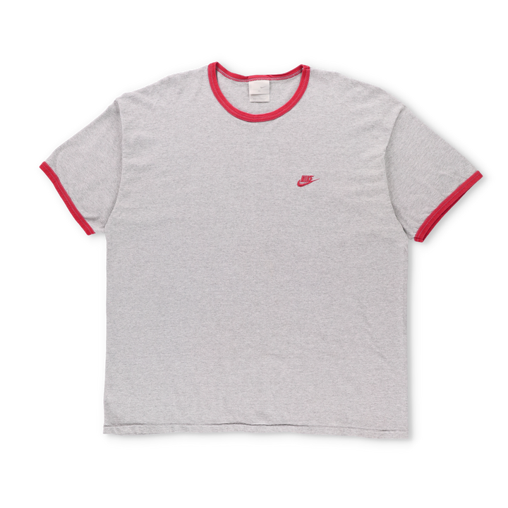 NIKE Red & Grey Embroidered Swoosh Logo Ringer Tee (XL-XXL)
