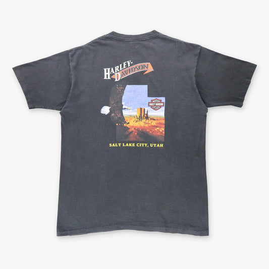 Vintage 1996 HARLEY DAVIDSON 'Salt Lake City' Utah Eagle Single Stitch USA Made Black T-Shirt (XL)