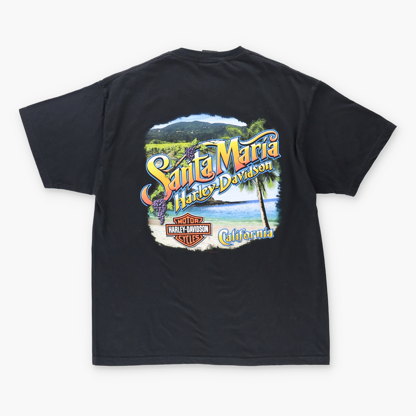 Vintage HARLEY DAVIDSON California Beach Destination Black USA Made Motorcycle T-Shirt (XL) Vintage Sole Melbourne