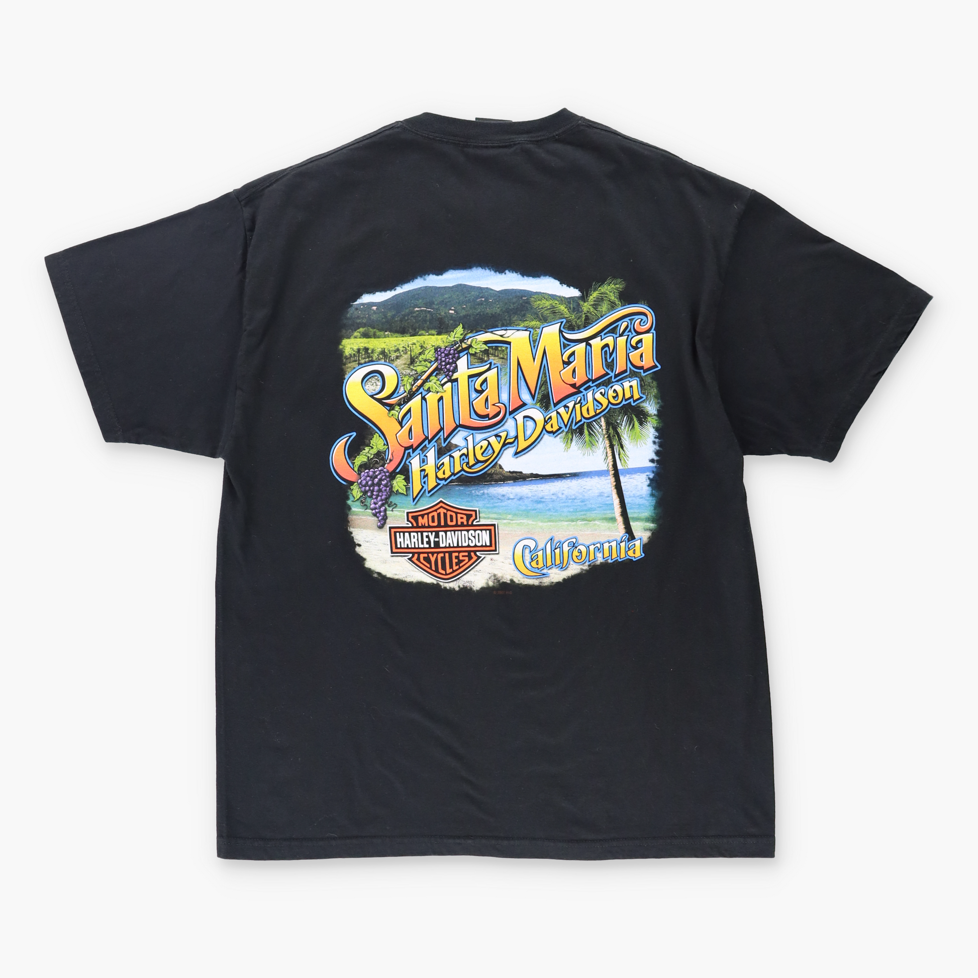 Vintage HARLEY DAVIDSON California Beach Destination Black USA Made Motorcycle T-Shirt (XL) Vintage Sole Melbourne