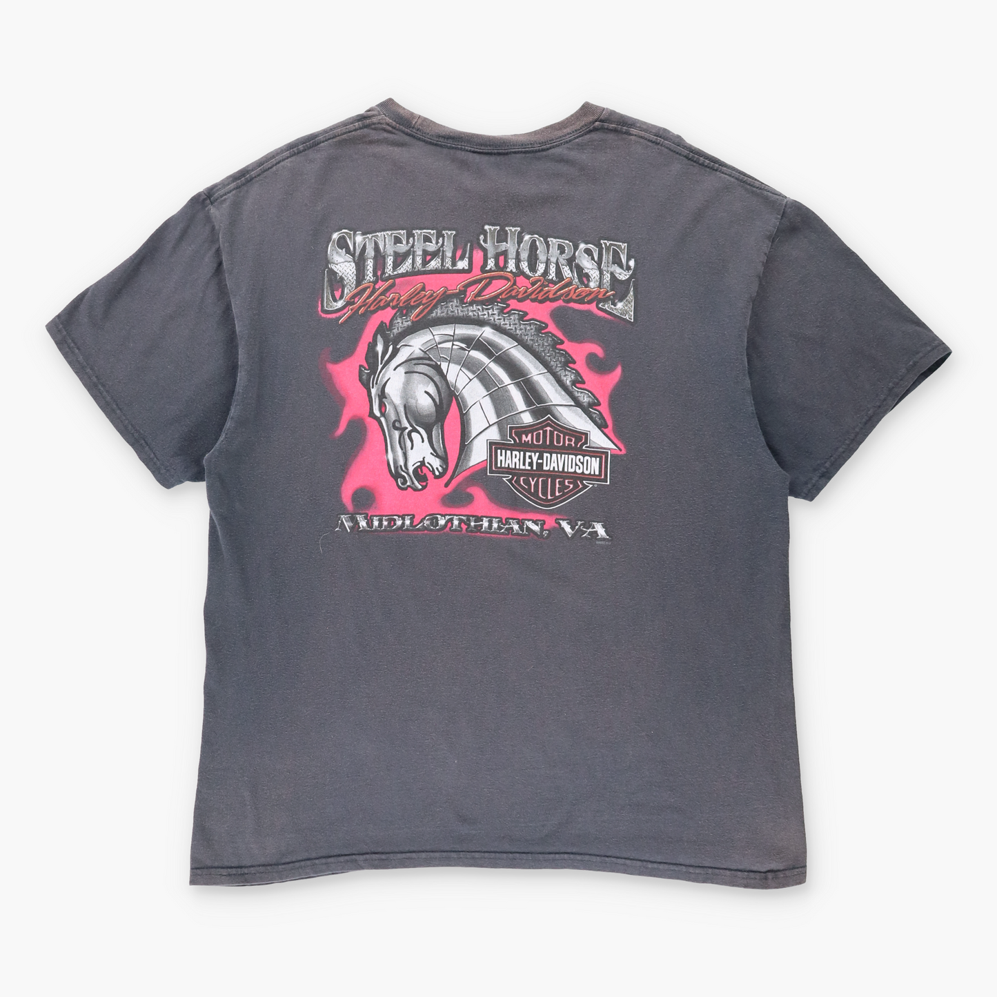 Vintage HARLEY DAVIDSON 'Steel Horse' Eagle Faded Grey Motorcycle T-Shirt (XL) Vintage Sole Melbourne