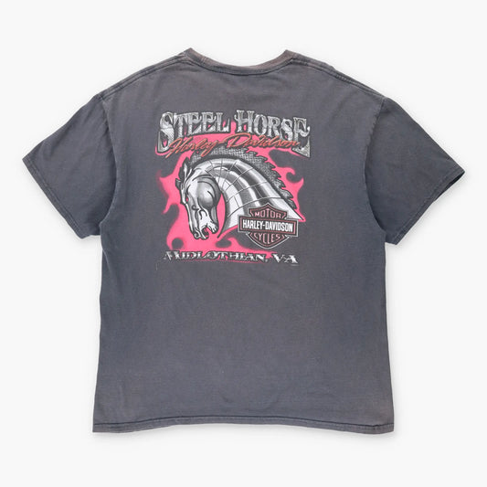 Vintage HARLEY DAVIDSON 'Steel Horse' Eagle Faded Grey Motorcycle T-Shirt (XL)