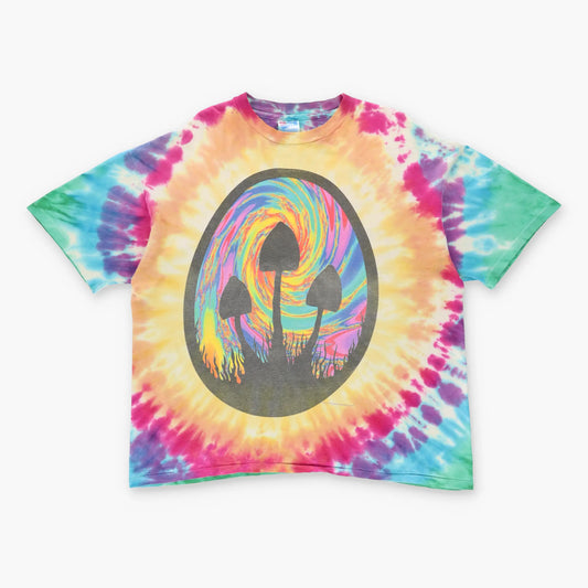 Vintage Magic Mushroom Psychedelic Tie-Dye Rainbow Single Stitch T-Shirt (XL)