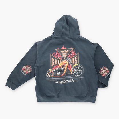 Vintage WEST CHOPPERS 'Long Beach' Motorcycle Hooded Faded Sweatshirt (S-M)