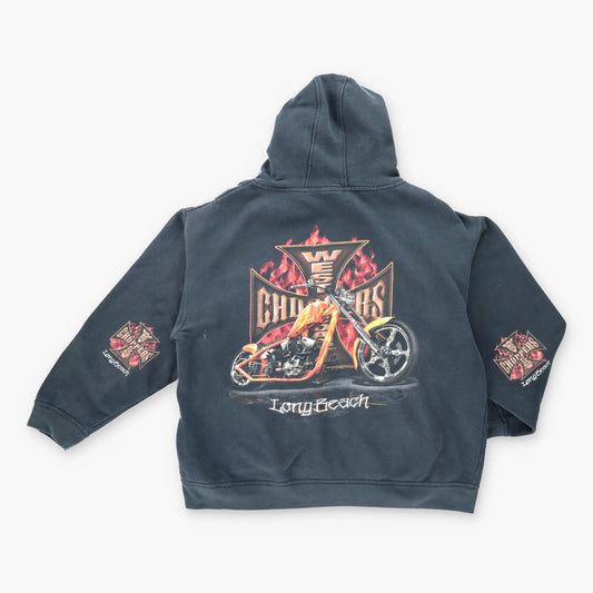 Vintage WEST CHOPPERS 'Long Beach' Motorcycle Hooded Faded Sweatshirt (S-M)