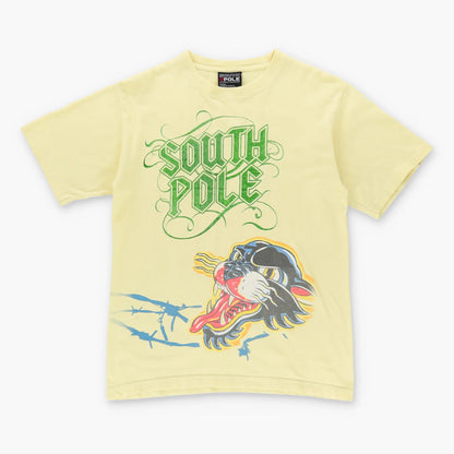 Vintage SOUTH POLE Y2K Tiger Spell Out Logo Yellow T-Shirt (S)