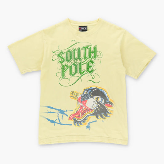 Vintage SOUTH POLE Y2K Tiger Spell Out Logo Yellow T-Shirt (S)