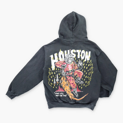 Vintage WARREN LOTUS X NBA Houston Rockets 'Space City' Black Hooded Sweatshirt (L)