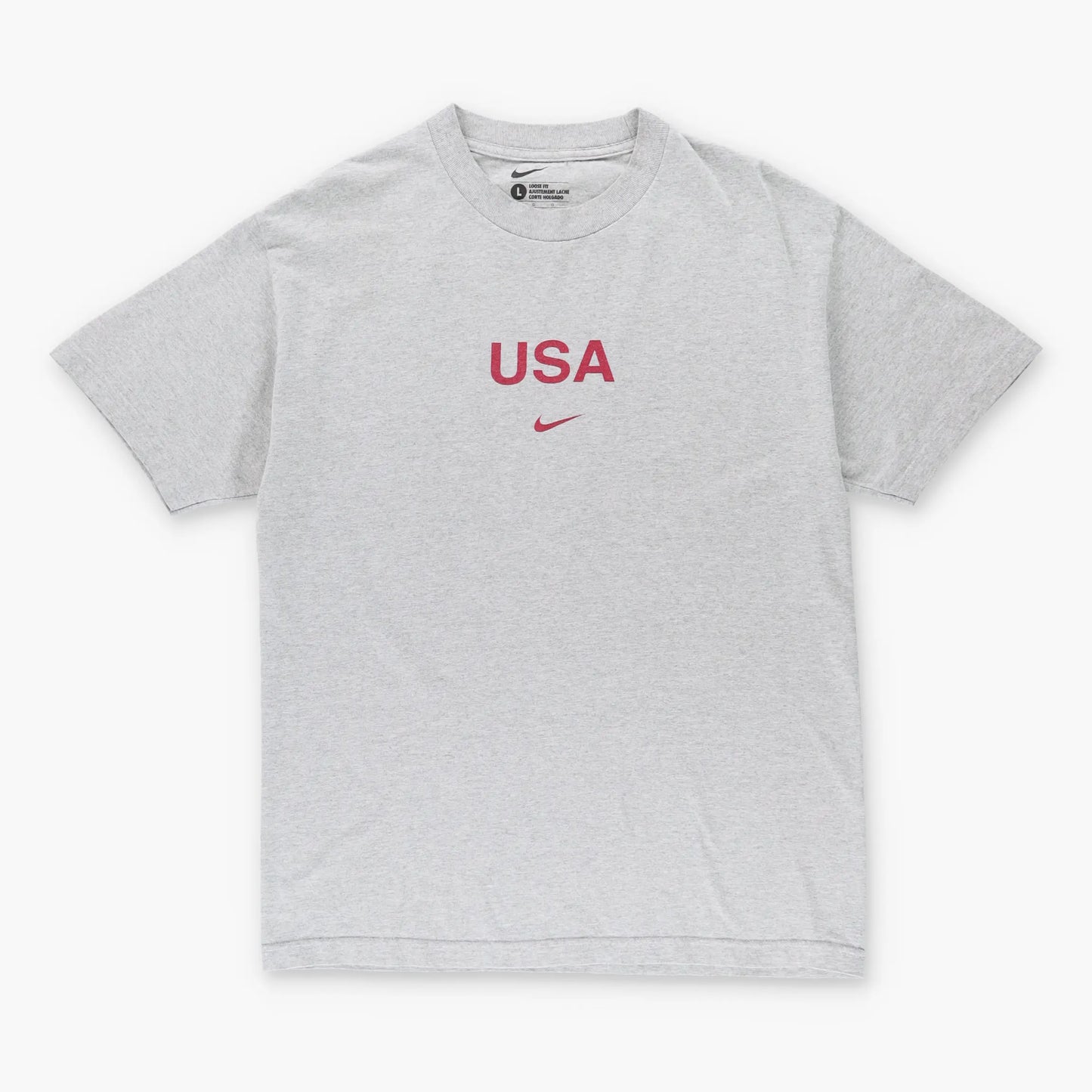 Vintage NIKE X USA Centre Swoosh Logo Grey & Red T-Shirt (L)