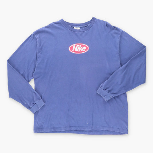 Vintage NIKE Y2K Red Oval Spell Out Logo Navy Long Sleeve T-Shirt (XL)
