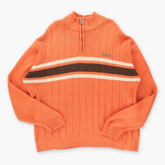 Vintage SOUTH POLE Y2K Stripe Quarter Zip Orange Knitted Sweatshirt (XL)