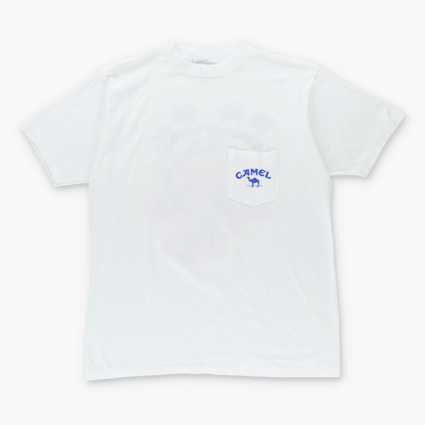 Vintage CAMEL "A Pack of Camels" Cigarettes Single Stitch 50/50 White & Blue Pocket T-Shirt (XL) Vintage Sole Melbourne