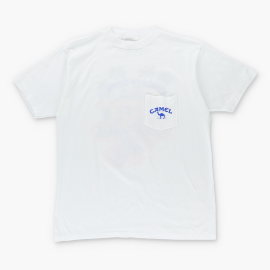 Vintage CAMEL "A Pack of Camels" Cigarettes Single Stitch 50/50 White & Blue Pocket T-Shirt (XL) Vintage Sole Melbourne
