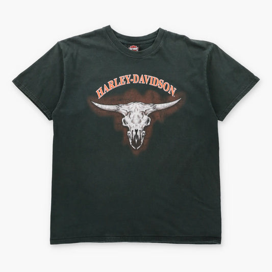 Vintage HARLEY DAVIDSON Cattle Skull Double Sided Big Sky & Great Falls Montana Tee (XL)