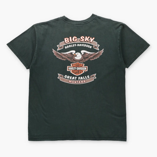 Vintage HARLEY DAVIDSON Cattle Skull Double Sided Big Sky & Great Falls Montana Tee (XL)
