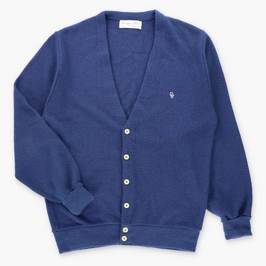 Vintage CHRISTIAN DIOR Monsieur Embroidered USA Made Navy Blue Knit Cardigan (M-L)