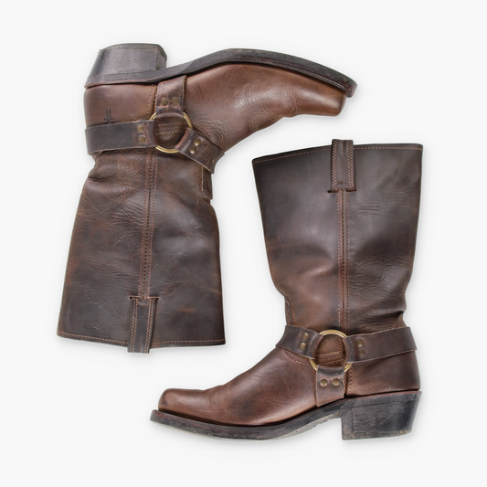 FRYE Smoke Brown Harness USA Made Motorcycle Boots (10)