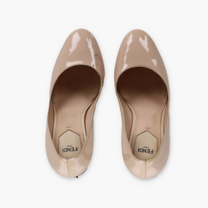 FENDI 'Eloise' Patent Pale Pink Italy Made Round Toe Pump Heels (39)