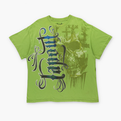 TAPOUT Green & Blue Foil Spell Out Double Sided Wrestling Tee (XL)