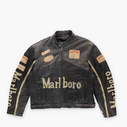Marlboro Racing Team Vintage Patch Work Genuine Leather Jacket (XL)