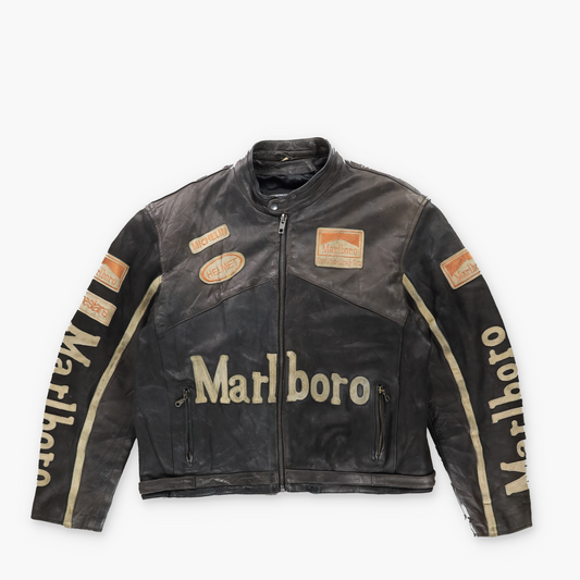 Marlboro Racing Team Vintage Patch Work Genuine Leather Jacket (XL)