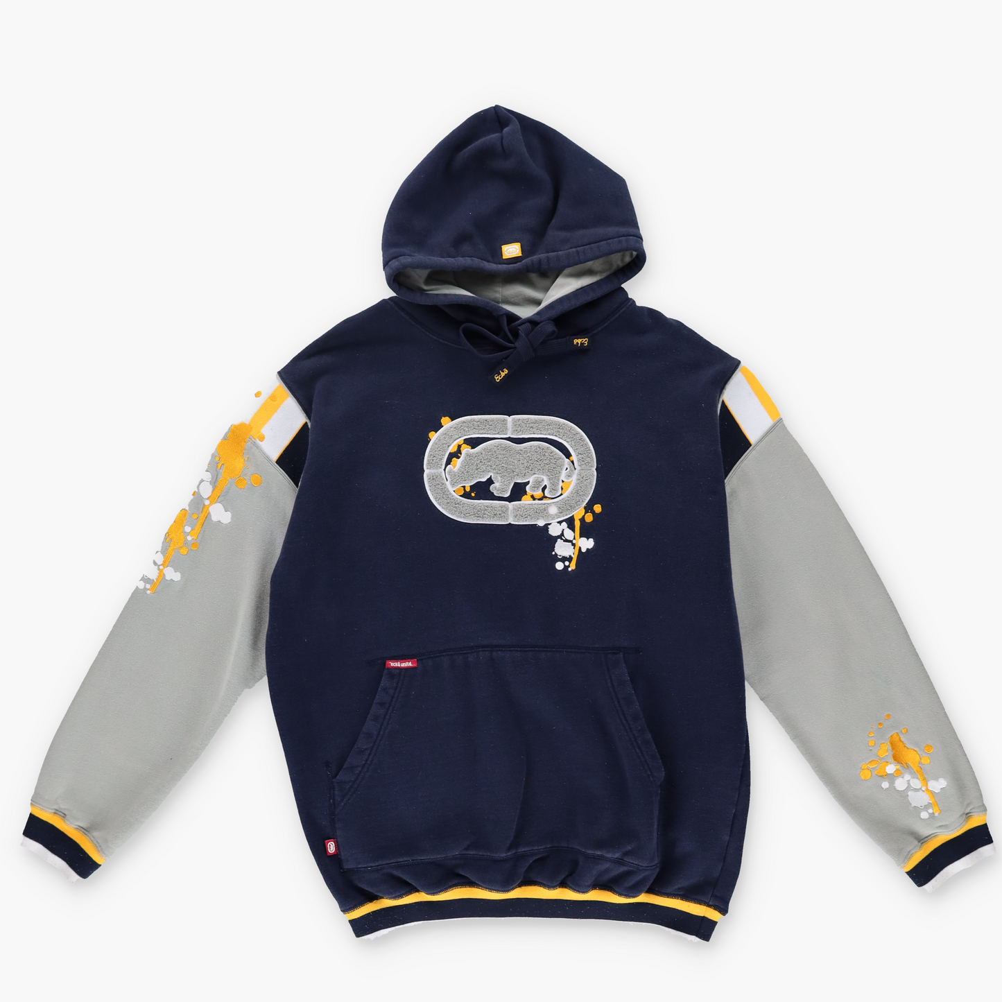ECKO UNLIMITED Grey & Navy Embroidered Splatter Hooded Sweatshirt (M-L)