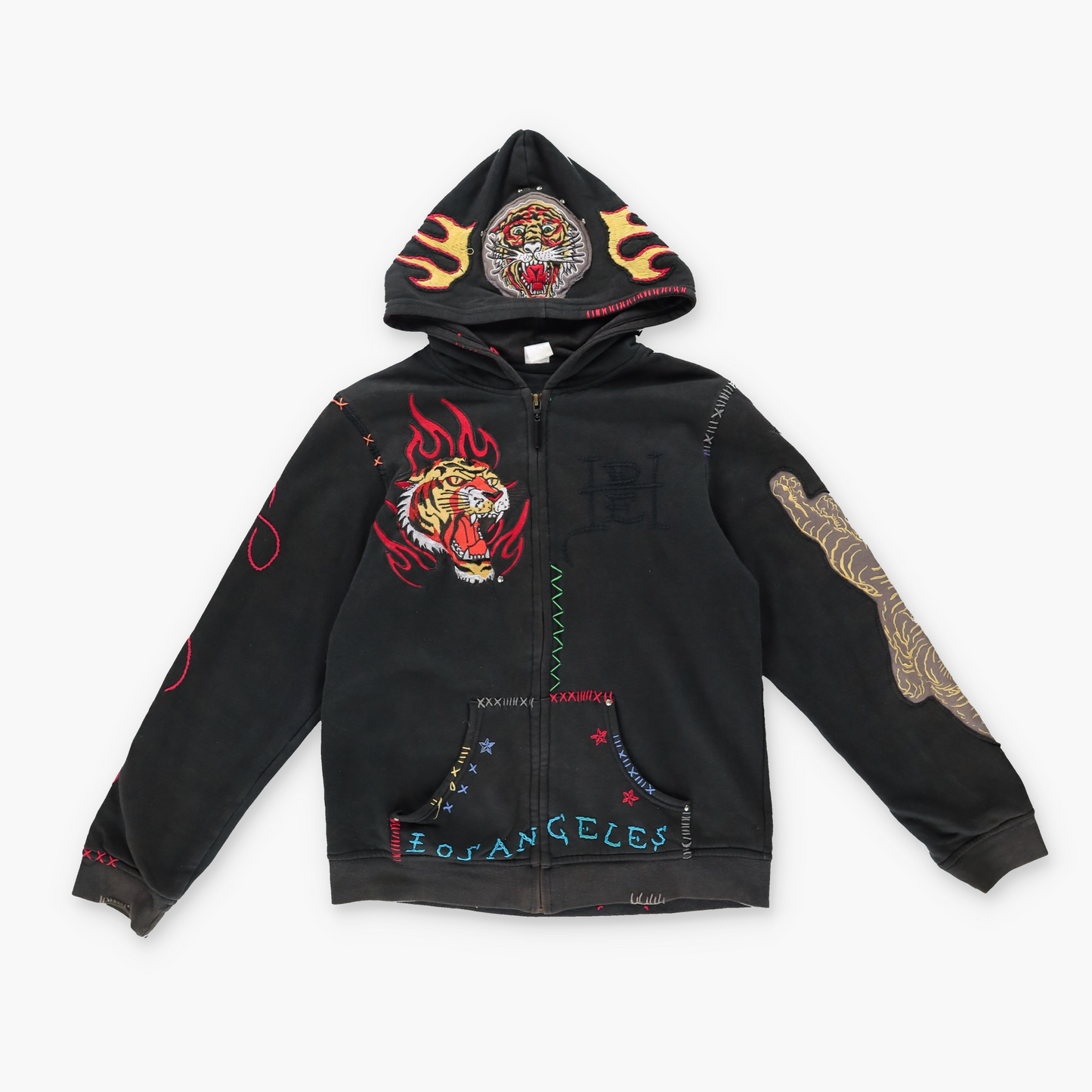 00s CHRISTIAN AUDIGIER リバーシブルパーカー Y2K ED HARDY Christian Audigier Y2K Embroidered Tiger Stitch Zip