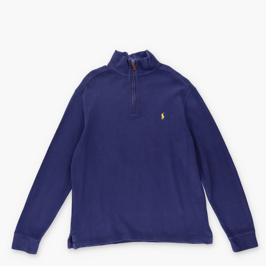 RALPH LAUREN POLO Navy Yellow Small Pony Knit 1/4 Zip Jumper (M)