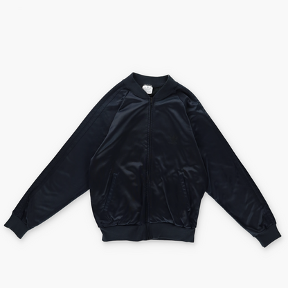 ADIDAS 'USA Made' 80s All Black Striped Sleeve Zip-Up Satin Jacket (M)