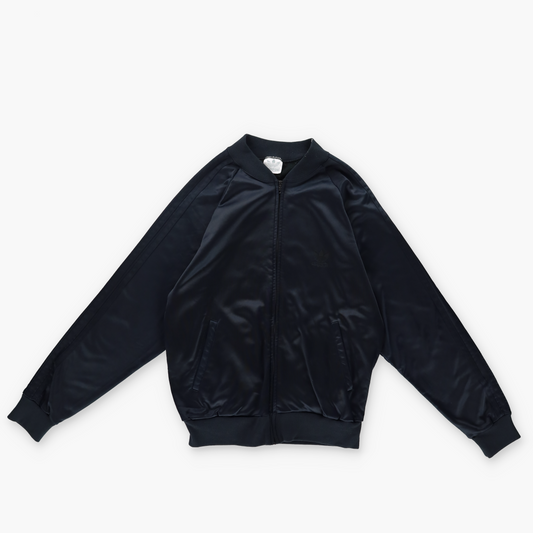 ADIDAS 'USA Made' 80s All Black Striped Sleeve Zip-Up Satin Jacket (M)