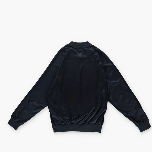 ADIDAS 'USA Made' 80s All Black Striped Sleeve Zip-Up Satin Jacket (M)