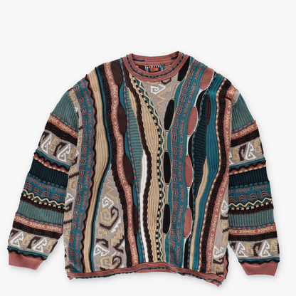 STEVEN LAND Coogi Style Brown Multicoloured 3D Knit Jumper (2XL-3XL)