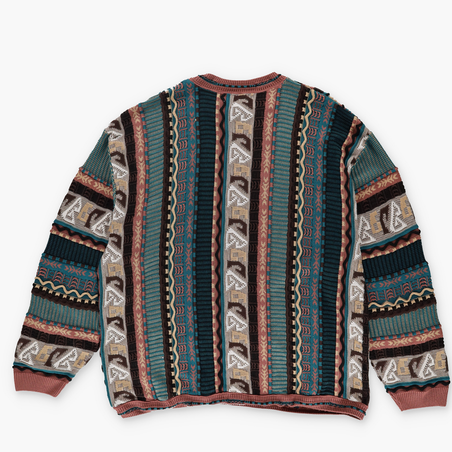 STEVEN LAND Coogi Style Brown Multicoloured 3D Knit Jumper (2XL-3XL) Vintage Sole Melbourne