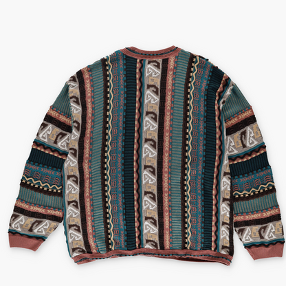 STEVEN LAND Coogi Style Brown Multicoloured 3D Knit Jumper (2XL-3XL)