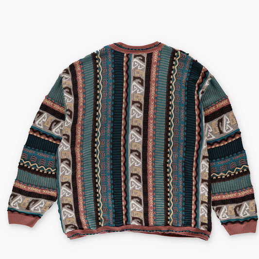 STEVEN LAND Coogi Style Brown Multicoloured 3D Knit Jumper (2XL-3XL)
