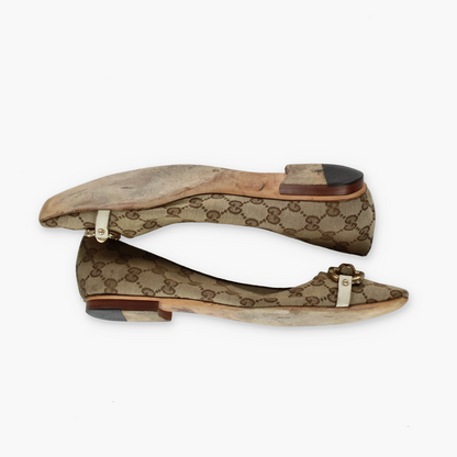 GUCCI 'ITALY Made' Monogram Bamboo Horse-Bit Pointed Toe Flats (40C)