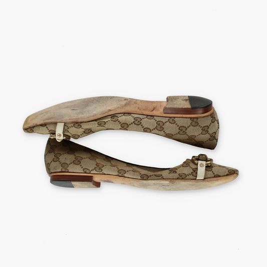 GUCCI 'ITALY Made' Monogram Bamboo Horse-Bit Pointed Toe Flats (40C)
